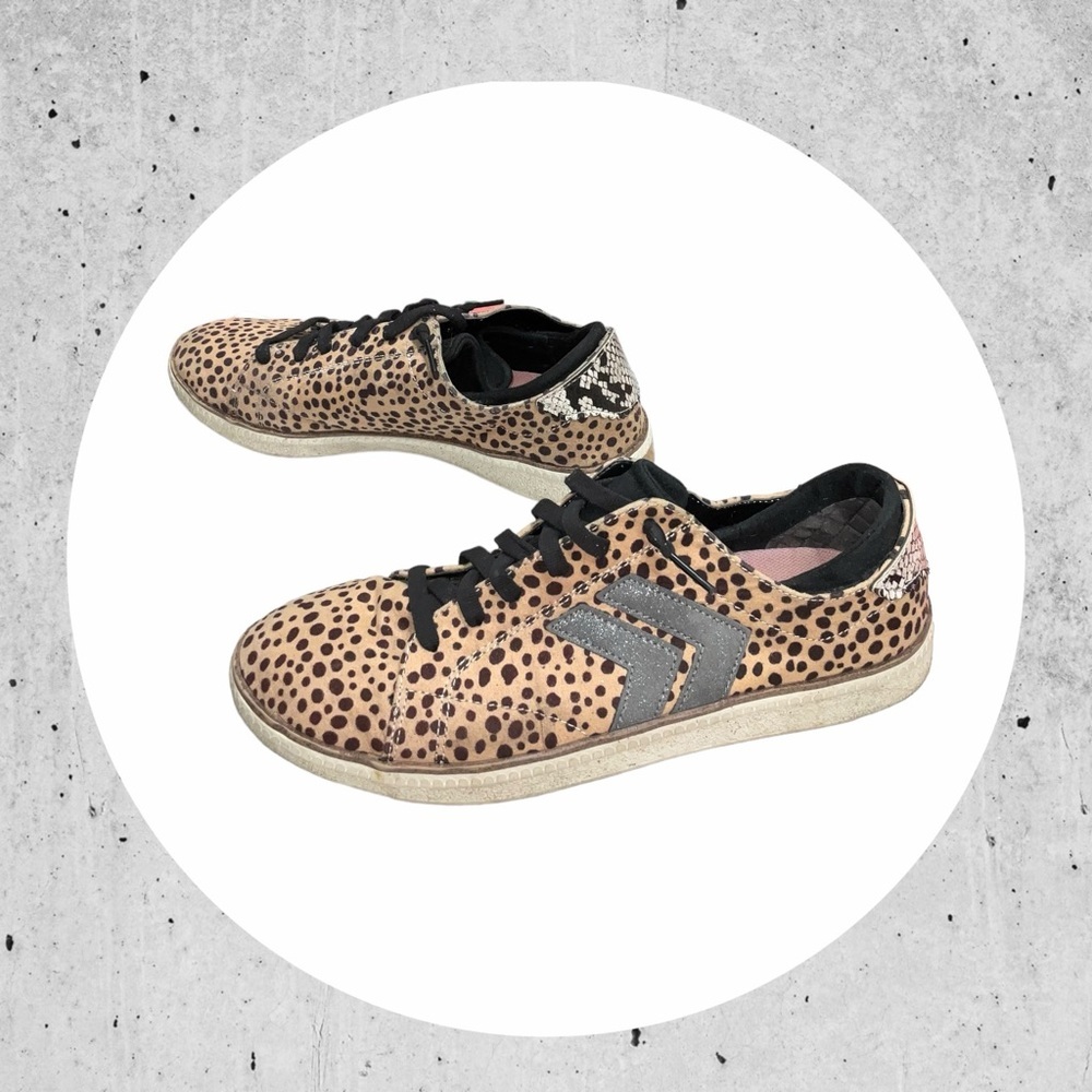 Dr. Scholl’s Tan/Brown Leopard w Gray & Black Accents Elastic Lace Sneakers Wm 9 - Picture 3 of 8